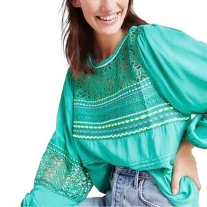 Anthropologie Bl^nk London Sunshine Peasant Lace Embroidery Vibrant Blouse Chic